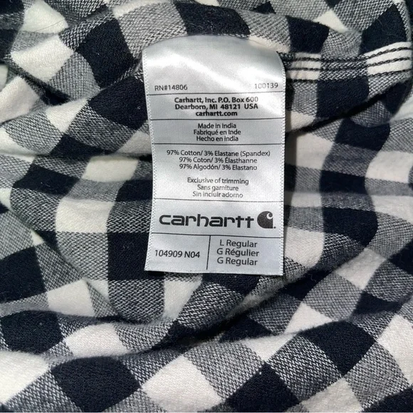 Carhartt Flannel Shirt Black White Mens Size Large Long Sleeve Rugged Flex - Picture 9 of 10